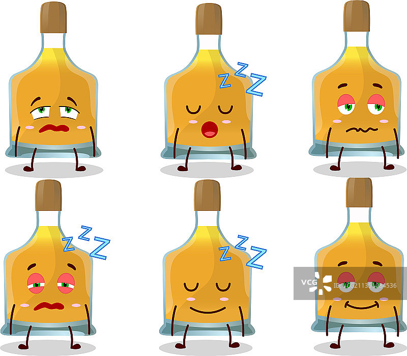 昏昏欲睡的卡通伏特加酒瓶角色图片素材