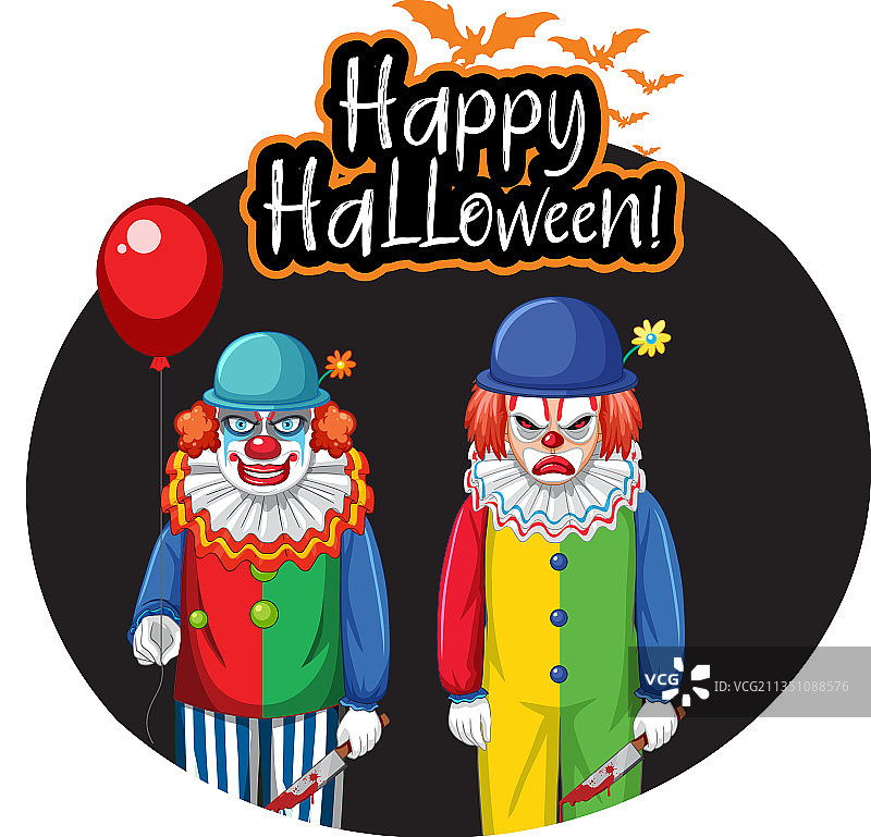 带有两个恐怖小丑的万圣节徽章图片素材