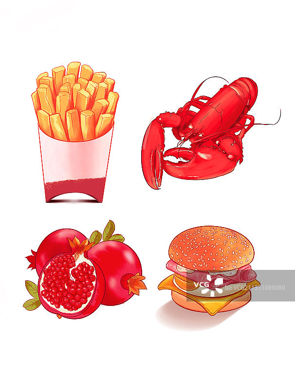 食物汉堡薯条石榴虾图片素材