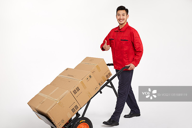 物流 快递 配送 小推车 送货 运输 竖大拇指 点赞 运输图片素材
