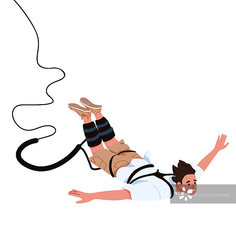 男人被橡皮绳捆绑后摔倒图片素材