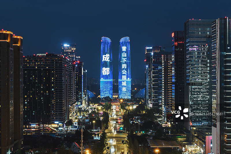 成都金融城双子塔交子大道夜景图片素材