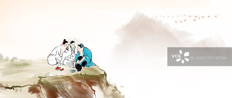 古代人物文化人在山上下围棋博弈图片素材