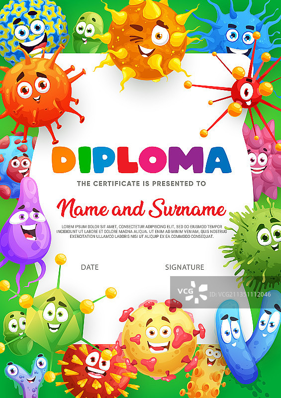 文凭证书卡通趣味微生物病毒图片素材