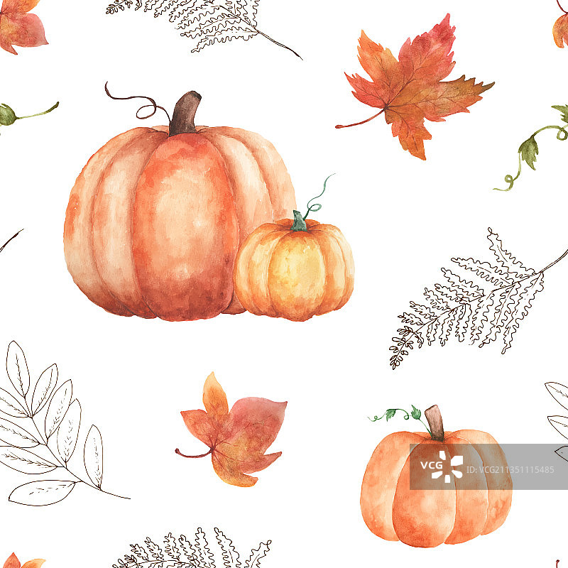 南瓜水彩无缝图案背景图片素材