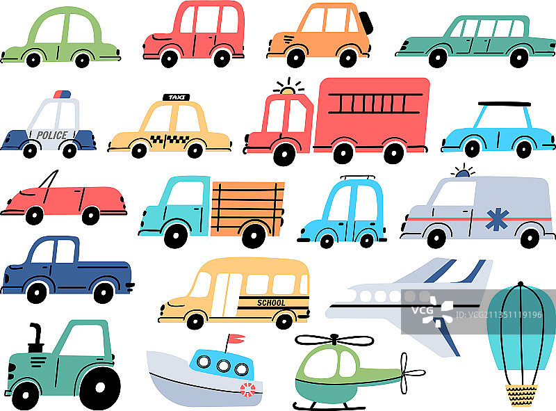 卡通儿童玩具车警车救护车飞机图片素材