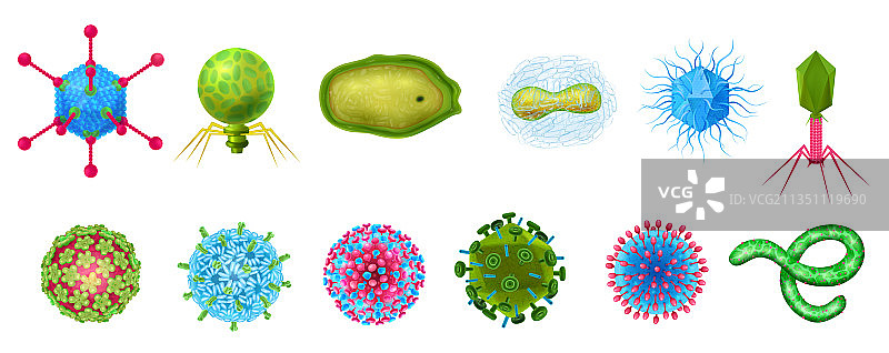 逼真病毒图标集图片素材