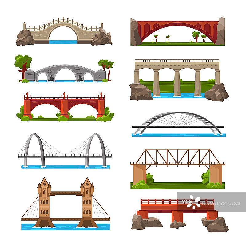 桥梁卡通图标合集图片素材