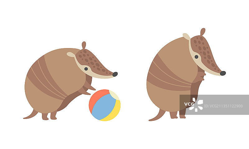 可爱的犰狳角色穿着盔甲外壳玩耍图片素材