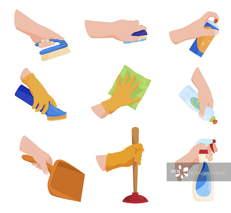 手持清洁剂的人手合集图片素材