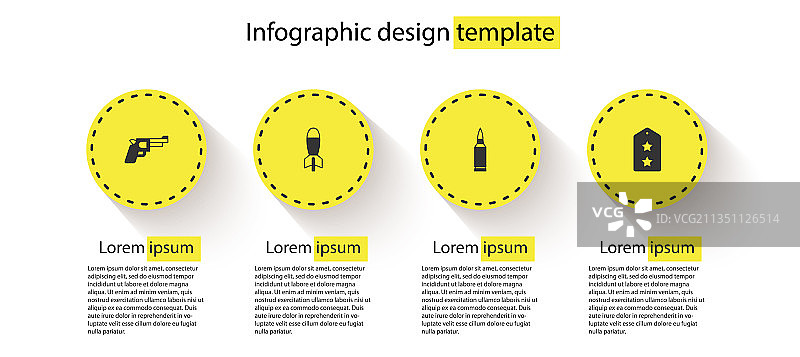 手枪或枪支、火箭发射器和子弹套装图片素材