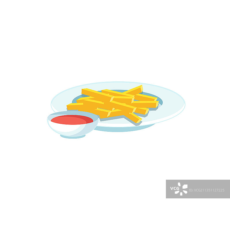 盘子里的扁平风卡通炸薯条快餐图片素材