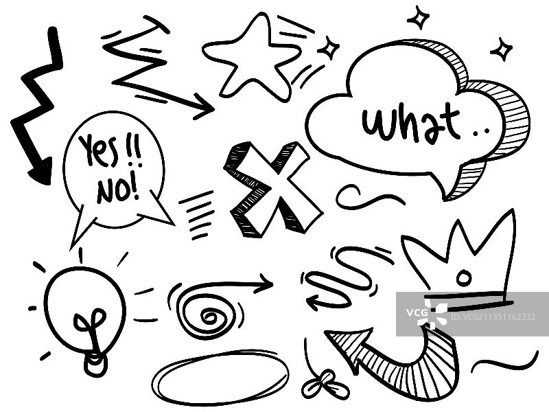 手绘抽象漫画涂鸦元素合集图片素材