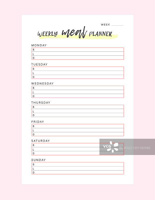 每周膳食计划表图片素材