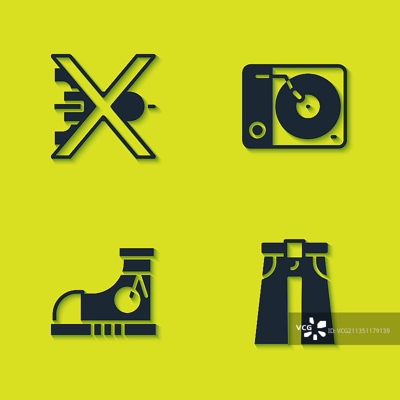 反对战争：牛仔裤、运动鞋和黑胶唱片机图片素材