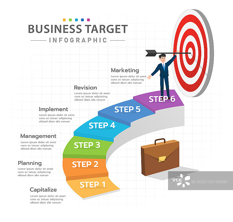 带有阶梯的6步目标图信息图图片素材
