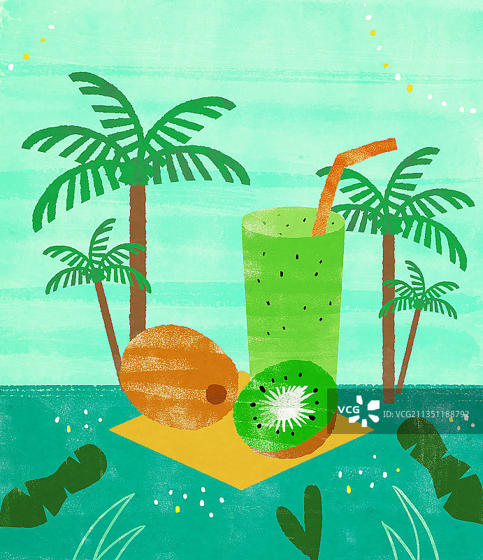 水果饮品甜点夏季棕榈树猕猴桃图片素材