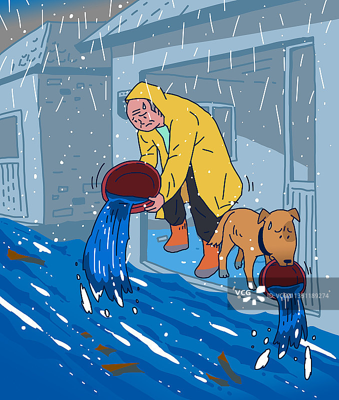 雨季自然灾害救援插画图片素材