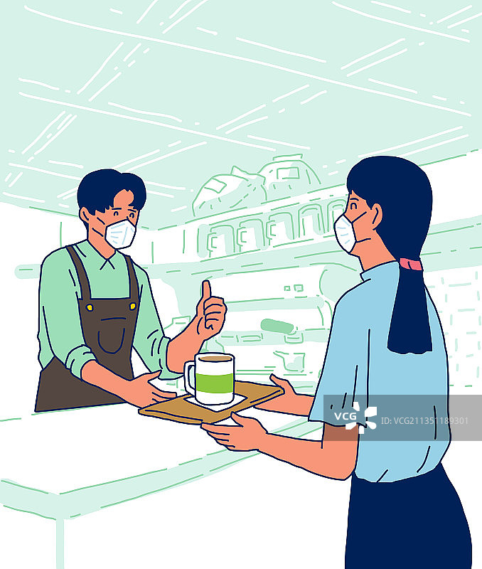 插画、职业、冠状病毒、社交疏远、欢呼图片素材