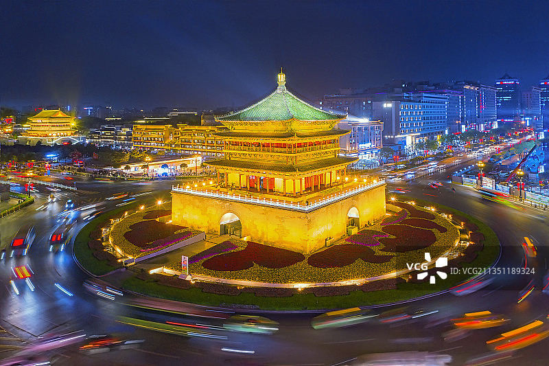 西安钟楼夜色图片素材