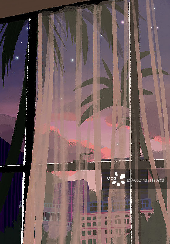 夏日夜晚棕榈树夜景风光图片素材