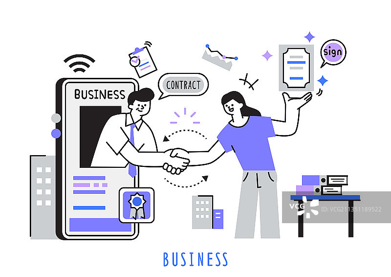 商业、线条艺术、合同、交易图片素材