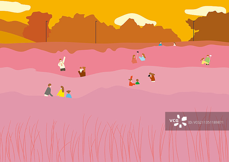 秋季远景人物景观图片素材