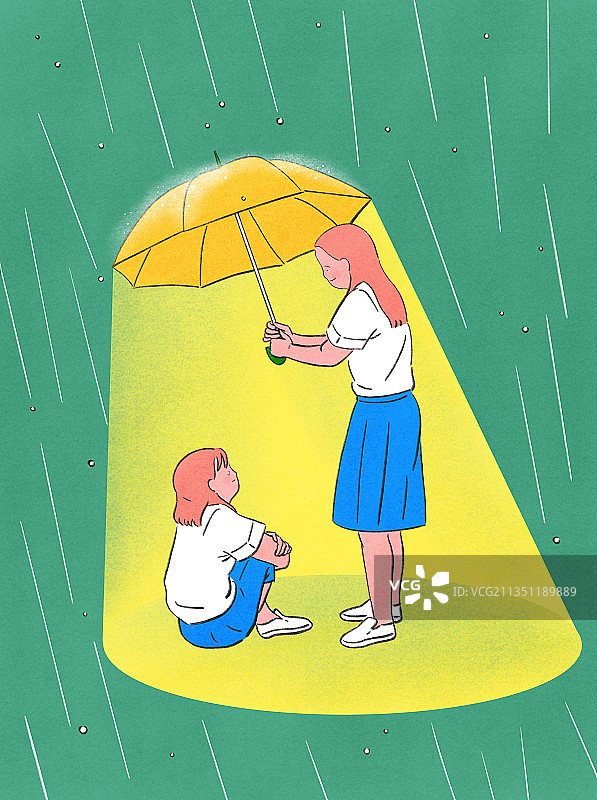 安慰、人群、欢呼、忧郁、心理健康、朋友、雨伞、雨图片素材