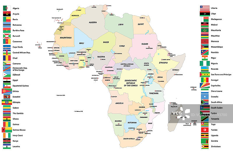 非洲主权国家旗帜地图图片素材