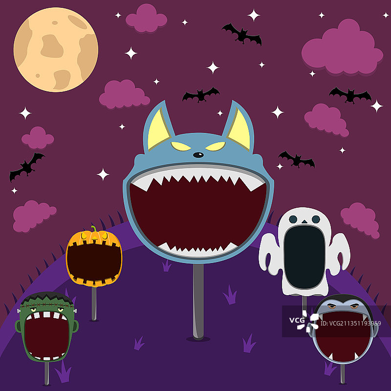 野外夜晚的怪物头像和大狼头图片素材