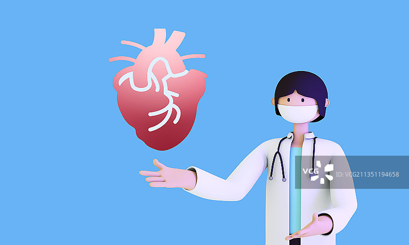 卡通三维医生介绍讲解诊断心脏病病情C4D模型图片素材