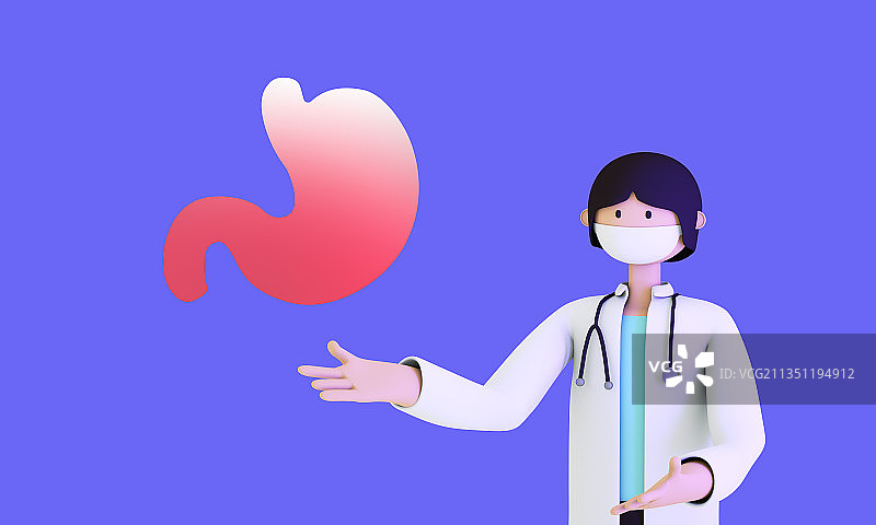 卡通三维医生介绍讲解诊断肠胃病情C4D模型图片素材