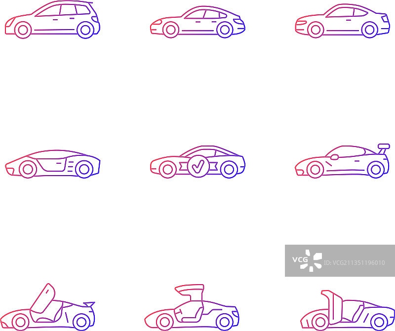 跑车模型渐变线性图标集图片素材