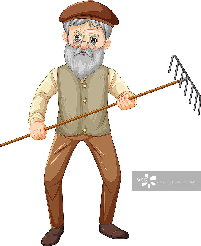 手持耙子的老农民卡通人物图片素材