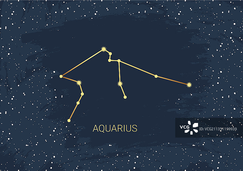 手绘金色水瓶座星空卡片图片素材