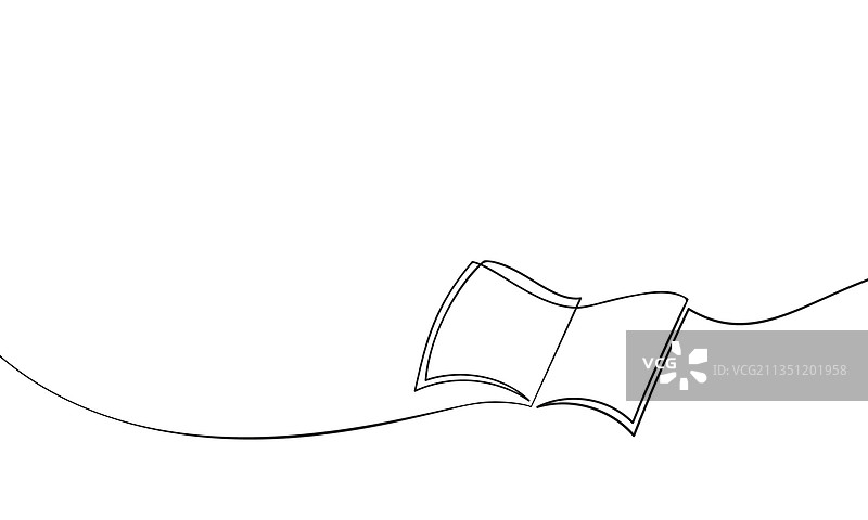 打开的书本连续单线绘画教育图片素材