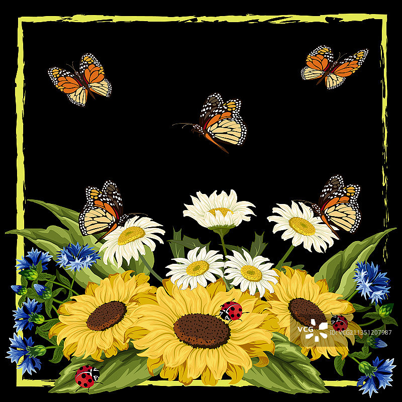 鲜花蝴蝶花束边框图片素材