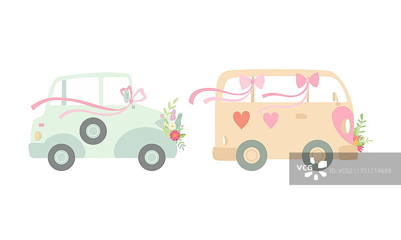 用鲜花和丝带装饰的复古汽车图片素材