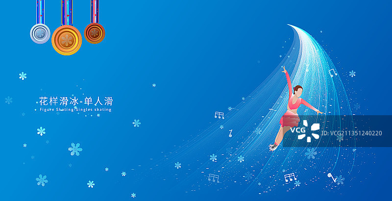 女子单人滑花样滑冰运动竞技项目滑雪运动的插画图片素材