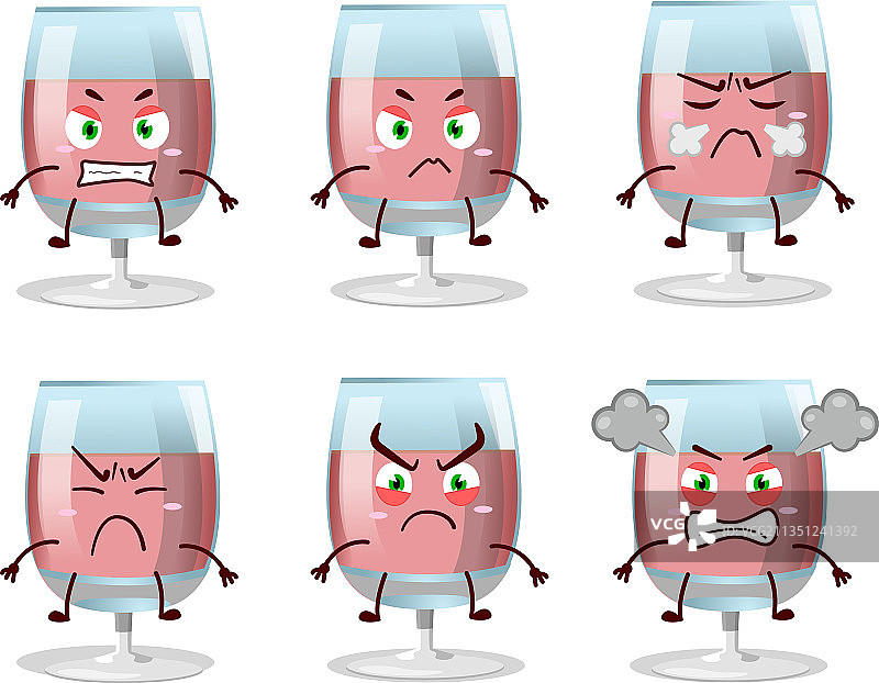 各种愤怒表情的桃红葡萄酒卡通人物图片素材