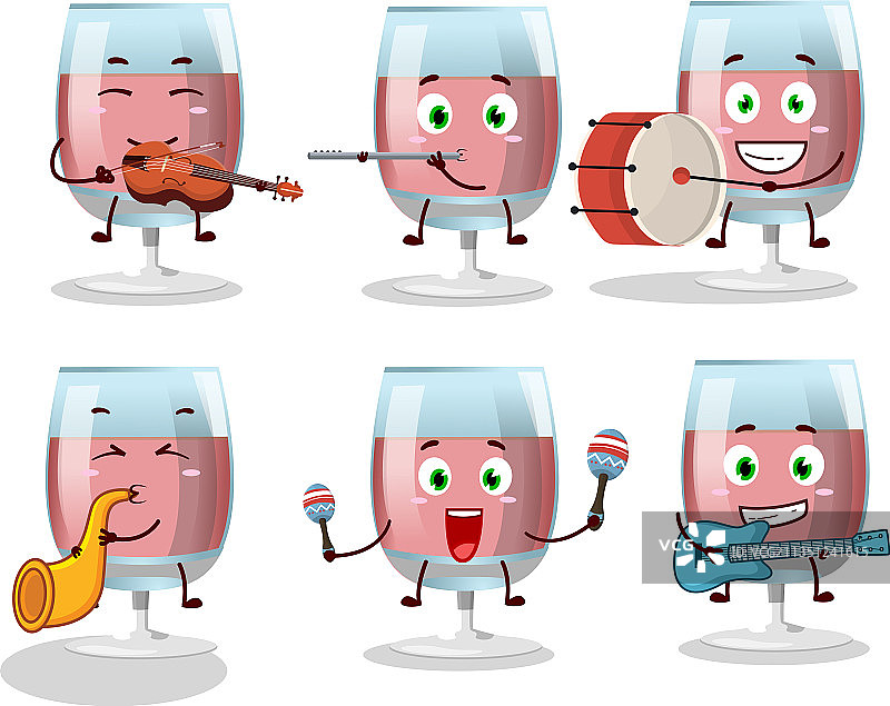 演奏乐器的桃红葡萄酒卡通角色图片素材