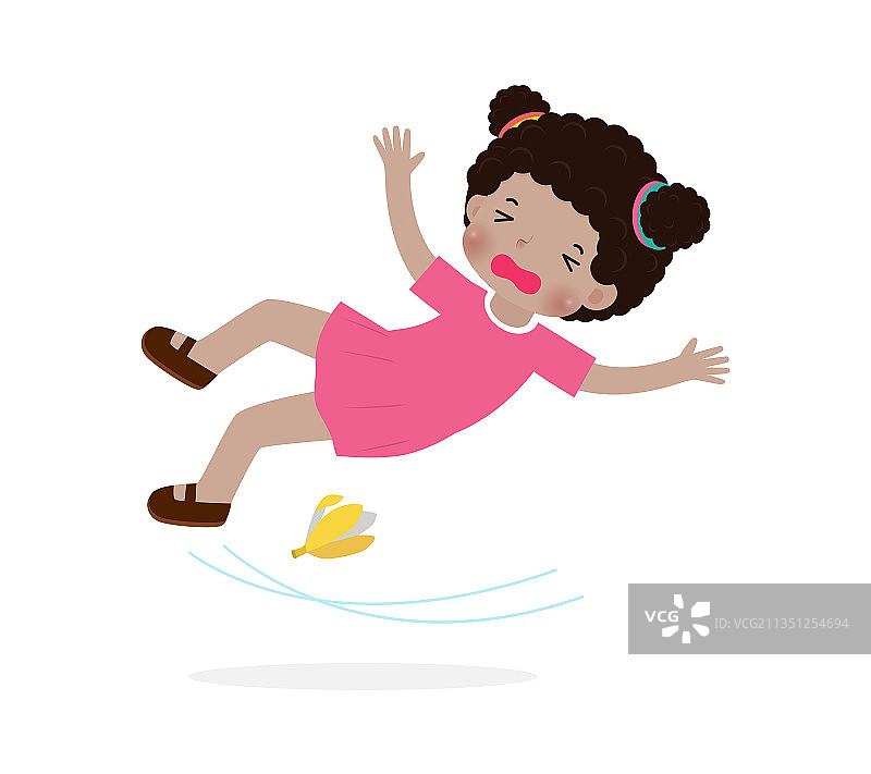 美国黑人儿童踩到香蕉皮滑倒图片素材