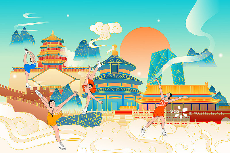 北京滑雪运动矢量插画图片素材