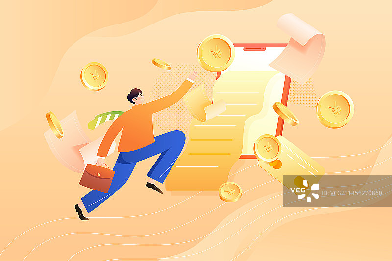 商务男士追逐金币金融矢量渐变插画图片素材