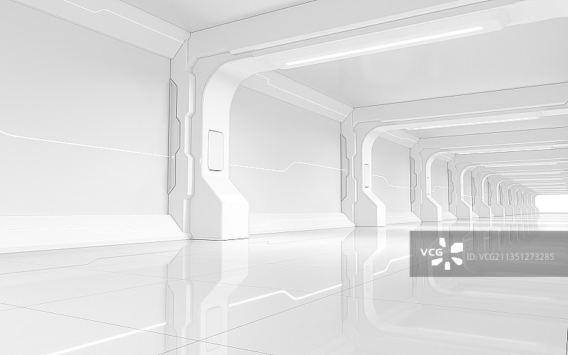 白色未来感室内空间 3D渲染图片素材