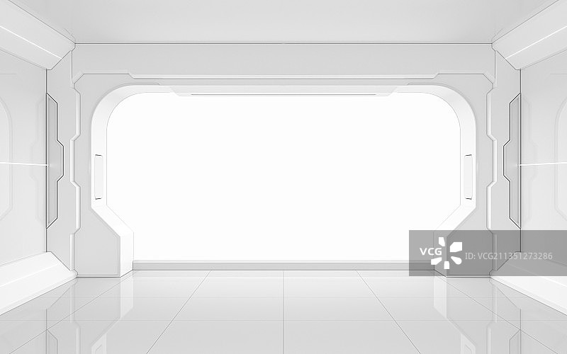 白色未来感室内空间 3D渲染图片素材
