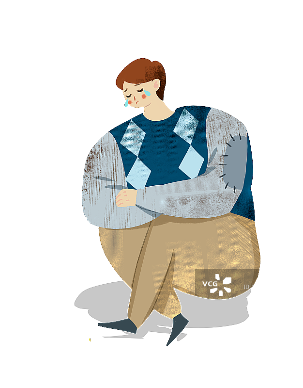 男孩哭泣插画元素图片素材