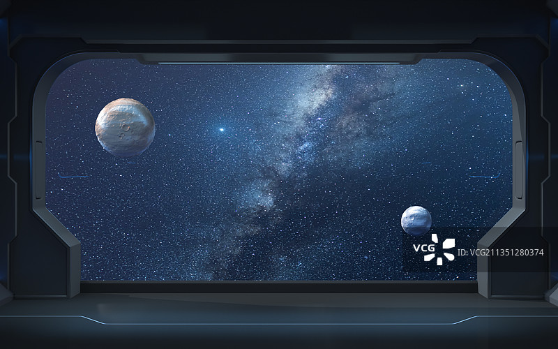 太空中的宇宙飞船视角 3D渲染图片素材