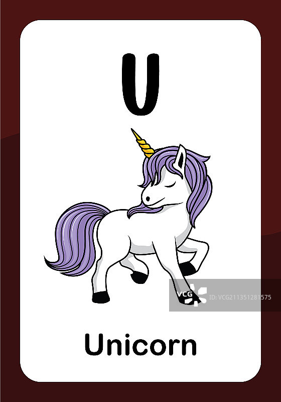 动物字母卡 - U代表独角兽图片素材