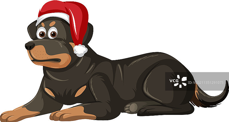 戴圣诞帽的罗威纳犬卡通图片素材